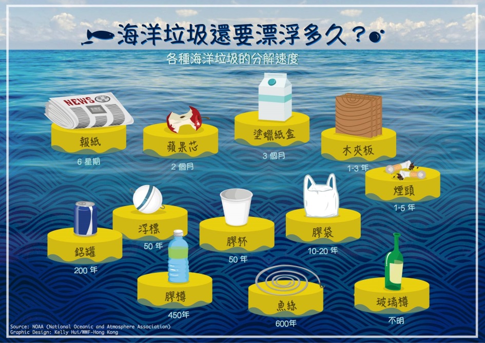 各種海洋垃圾的分解速度