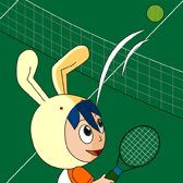 Rabbit is playing tennis.