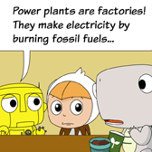 'Power plants are factories! They make electricity by burning fossil fuels…' Robo explained.