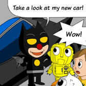 'Take a look at my new car!' Uncle Ben said proudly to Robin, Alice and Robo. 'Wow!' They all exclaimed.